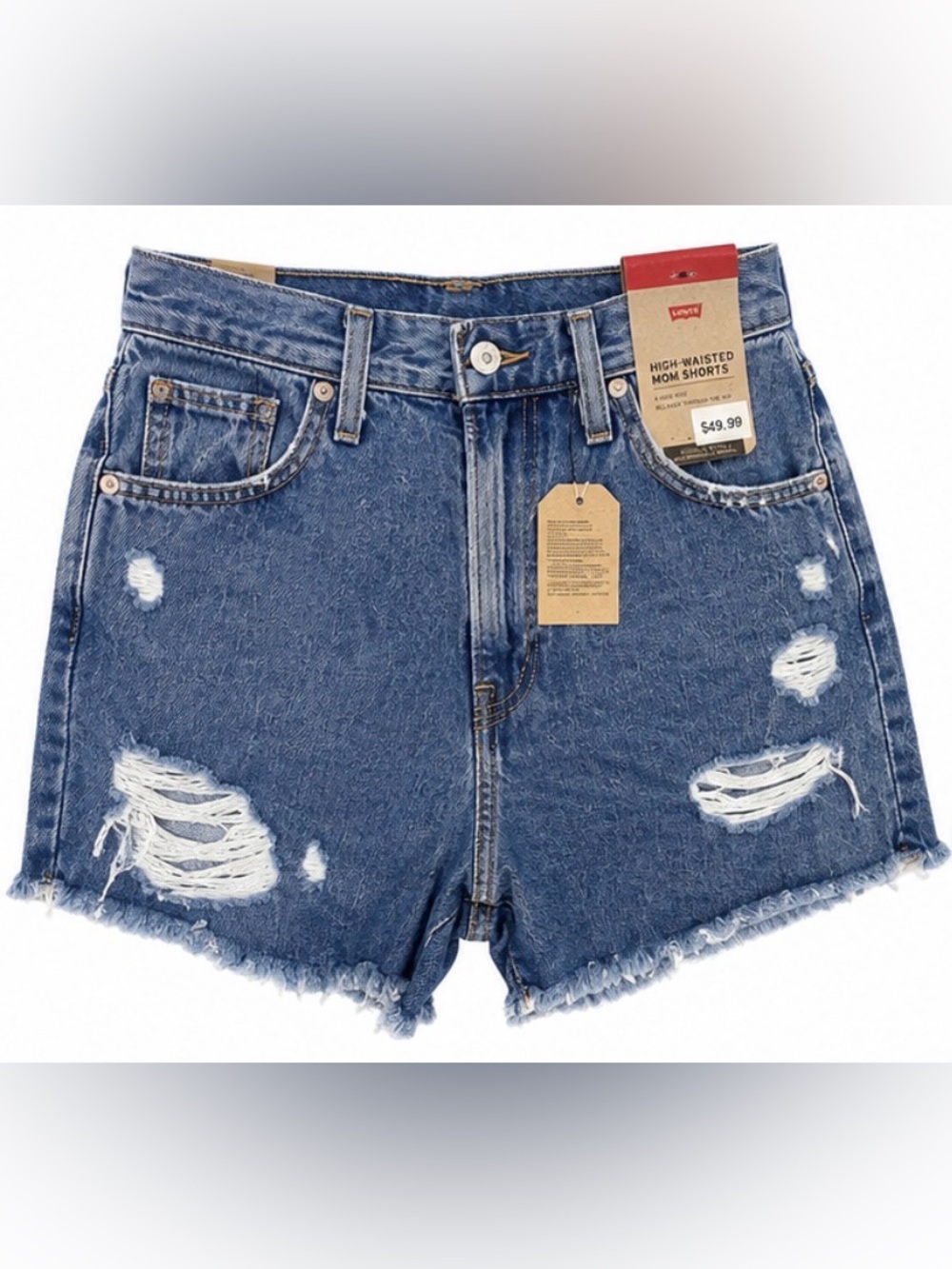 Levi’s High Waisted Mom Shorts Distressed Denim Cutoff Shorts NWT Size 28